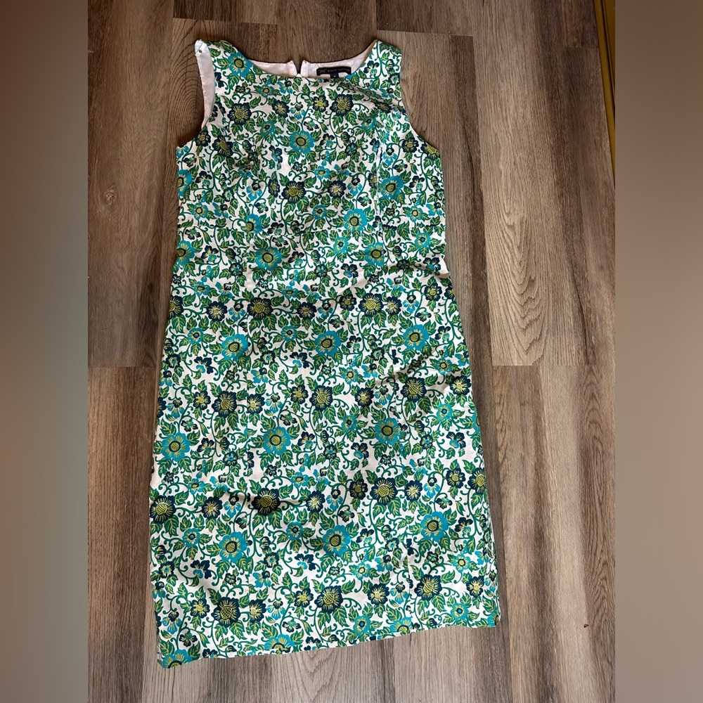 346 Brooks Brothers Sheath Dress White Blue Floral sz14